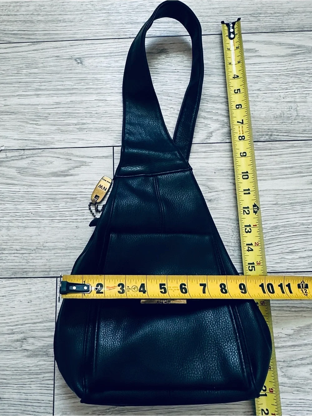 Nine West Black Leather Crossbody Sling Bag with Gold Accents
